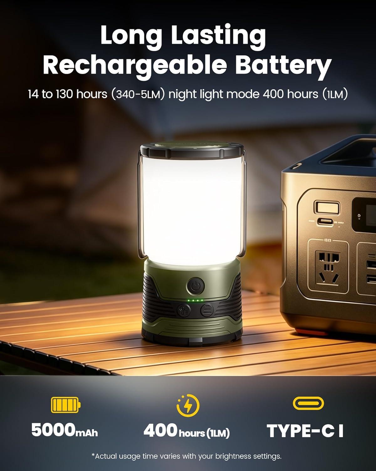 image:imageGlocusent 1200LM LED Camping Lantern Rechargeable 7 Light Modes 5000mAh Power Bank IP45 Waterproof Perfect Lantern Flashlight for Hurricane Emergency Power Outages Home USB C Cable Included