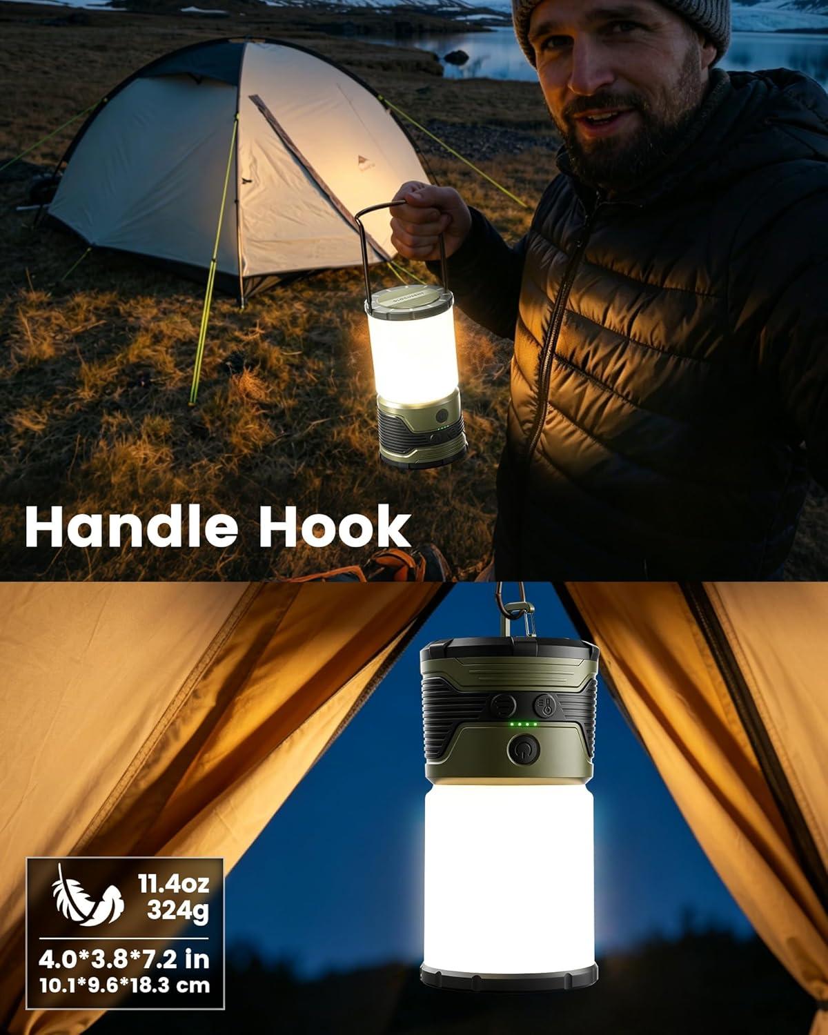 image:imageGlocusent 1200LM LED Camping Lantern Rechargeable 7 Light Modes 5000mAh Power Bank IP45 Waterproof Perfect Lantern Flashlight for Hurricane Emergency Power Outages Home USB C Cable Included