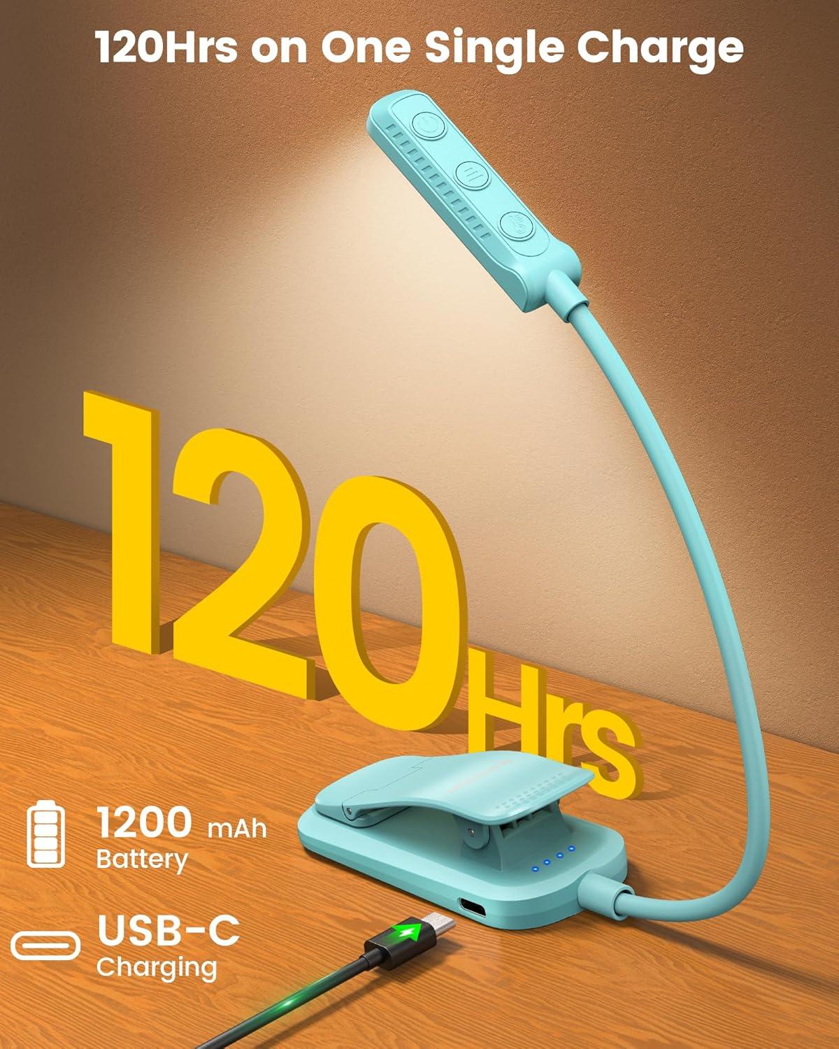 image:imageGlocusent 13 LEDs Book Lights for Reading at Night 120 Hrs Runtime Rechargeable Reading Light Eye Caring 3 Colors amp 5 Stepless Dimming Brightness 360LM Flexible Clip on Light for Book Lovers KidsSky Blue