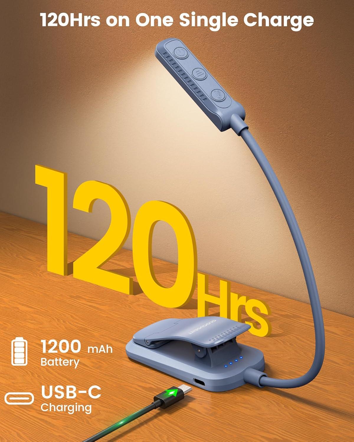 image:imageGlocusent 13 LEDs Book Lights for Reading at Night 120 Hrs Runtime Rechargeable Reading Light Eye Caring 3 Colors amp 5 Stepless Dimming Brightness 360LM Flexible Clip on Light for Book Lovers KidsLake Blue
