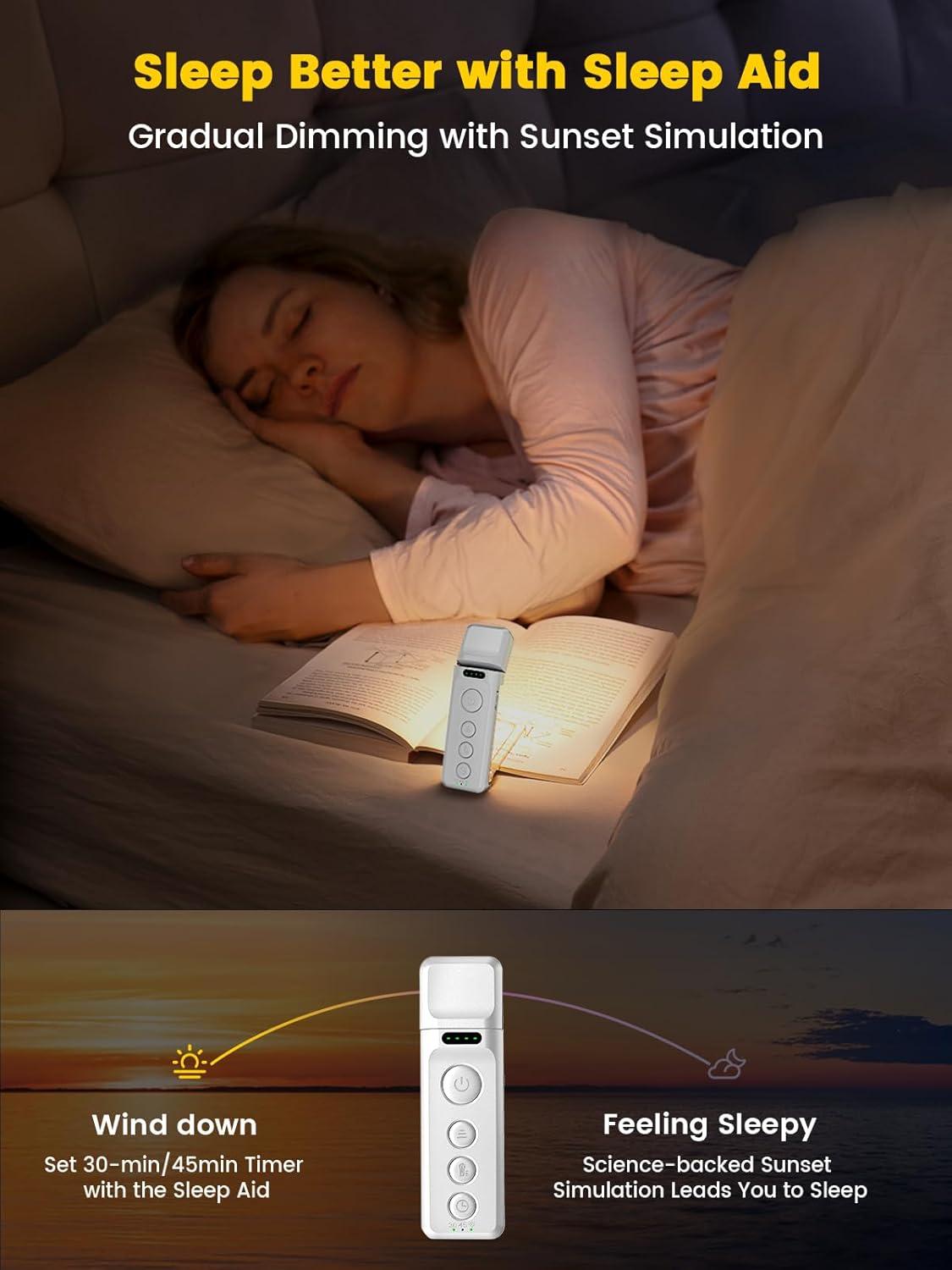 image:imageGlocusent 14 LED Sleep Aid Reading Light Eye Caring Book Light for Reading in Bed 3 Colors amp 5 Brightness Stepless Adjustable Rechargeable for 90 Hrs with Timer Perfect Book Lamp for BookwormsWhite