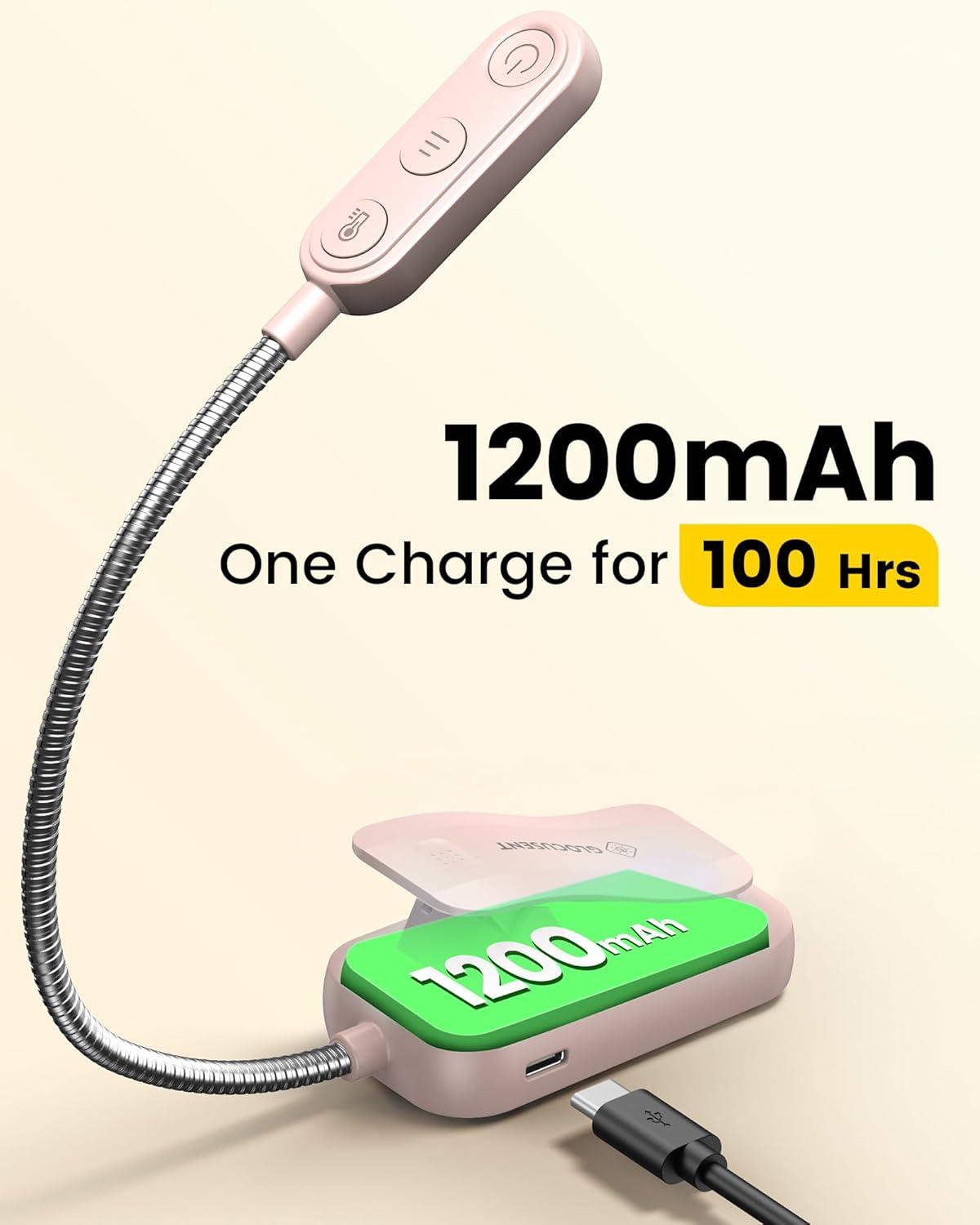 image:imageGlocusent 20 LED Reading Lights for Books in Bed Eye Caring Reading Light 5 Colors amp 5 Brightness 3100LM Dimmable 1200mAh Rechargeable Book Light to 90H Lightweight Clip on Light for Book LoversPink