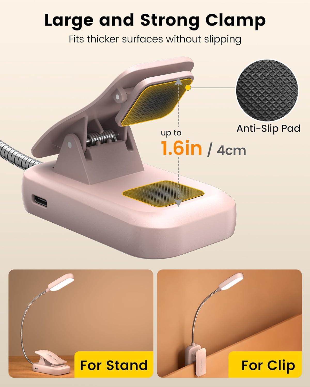 image:imageGlocusent 20 LED Reading Lights for Books in Bed Eye Caring Reading Light 5 Colors amp 5 Brightness 3100LM Dimmable 1200mAh Rechargeable Book Light to 90H Lightweight Clip on Light for Book LoversPink