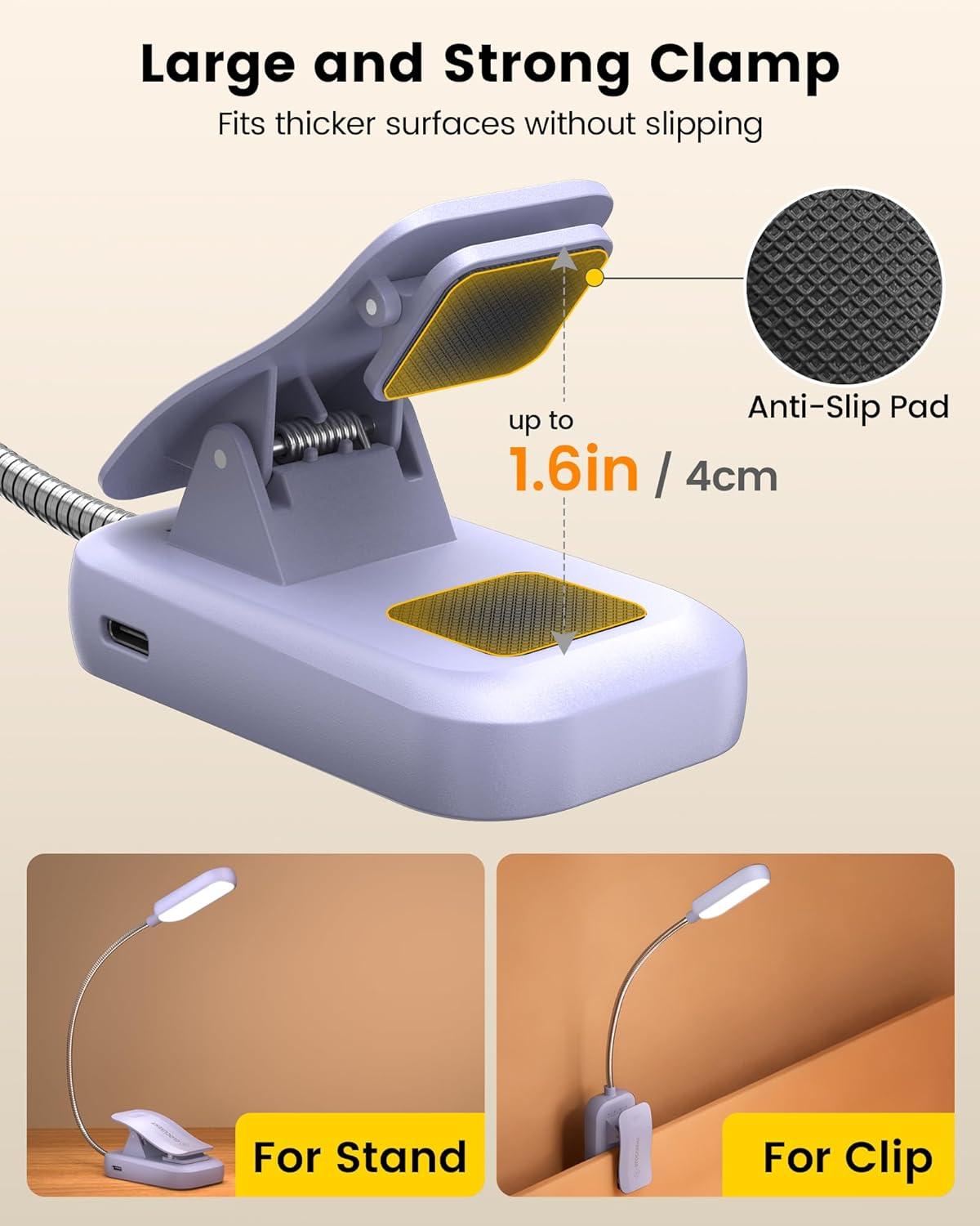 image:imageGlocusent 20 LED Reading Lights for Books in Bed Eye Caring Reading Light 5 Colors amp 5 Brightness 3100LM Dimmable 1200mAh Rechargeable Book Light to 90H Lightweight Clip on Light for Book LoversPurple