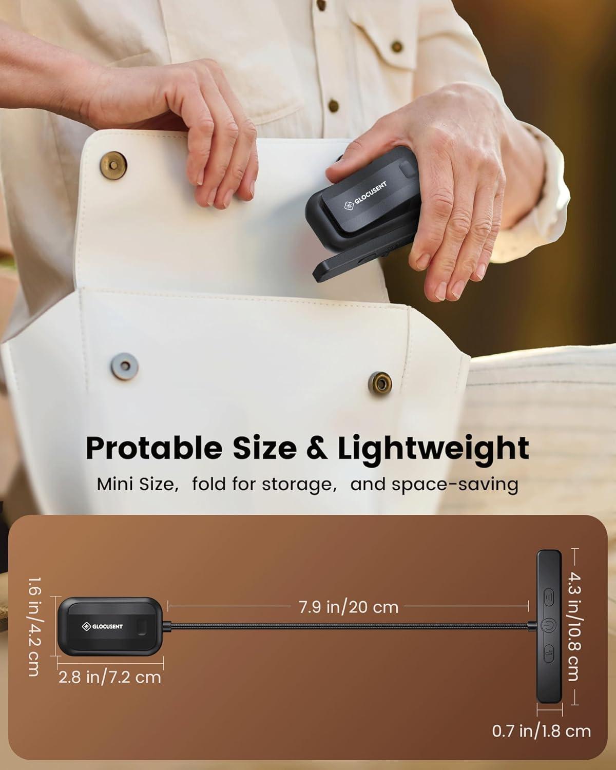 image:imageGlocusent 26 LED Book Light 1200 mAh 90 Hrs Lasting Rechargeable Reading Light 5 Amber Colors amp Stepless Dimming Book Reading Light Portable Clip on Light for Book Lovers KidsBlack
