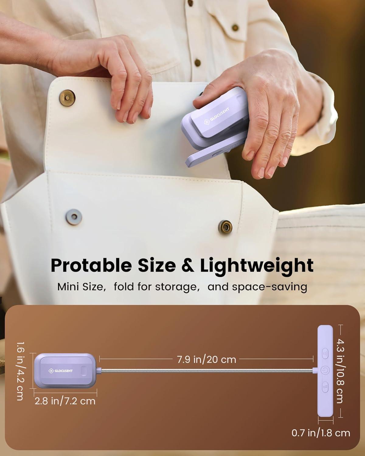 image:imageGlocusent 26 LED Book Light 1200 mAh 90 Hrs Lasting Rechargeable Reading Light 5 Amber Colors amp Stepless Dimming Book Reading Light Portable Clip on Light for Book Lovers KidsPurple