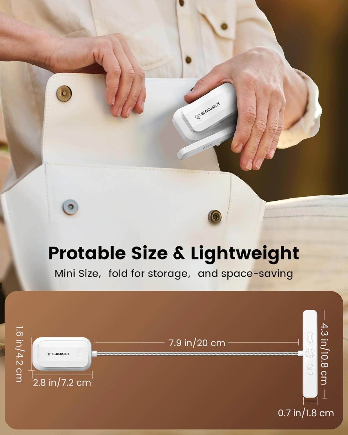image:imageGlocusent 26 LED Book Light 1200 mAh 90 Hrs Lasting Rechargeable Reading Light 5 Amber Colors amp Stepless Dimming Book Reading Light Portable Clip on Light for Book Lovers KidsWhite
