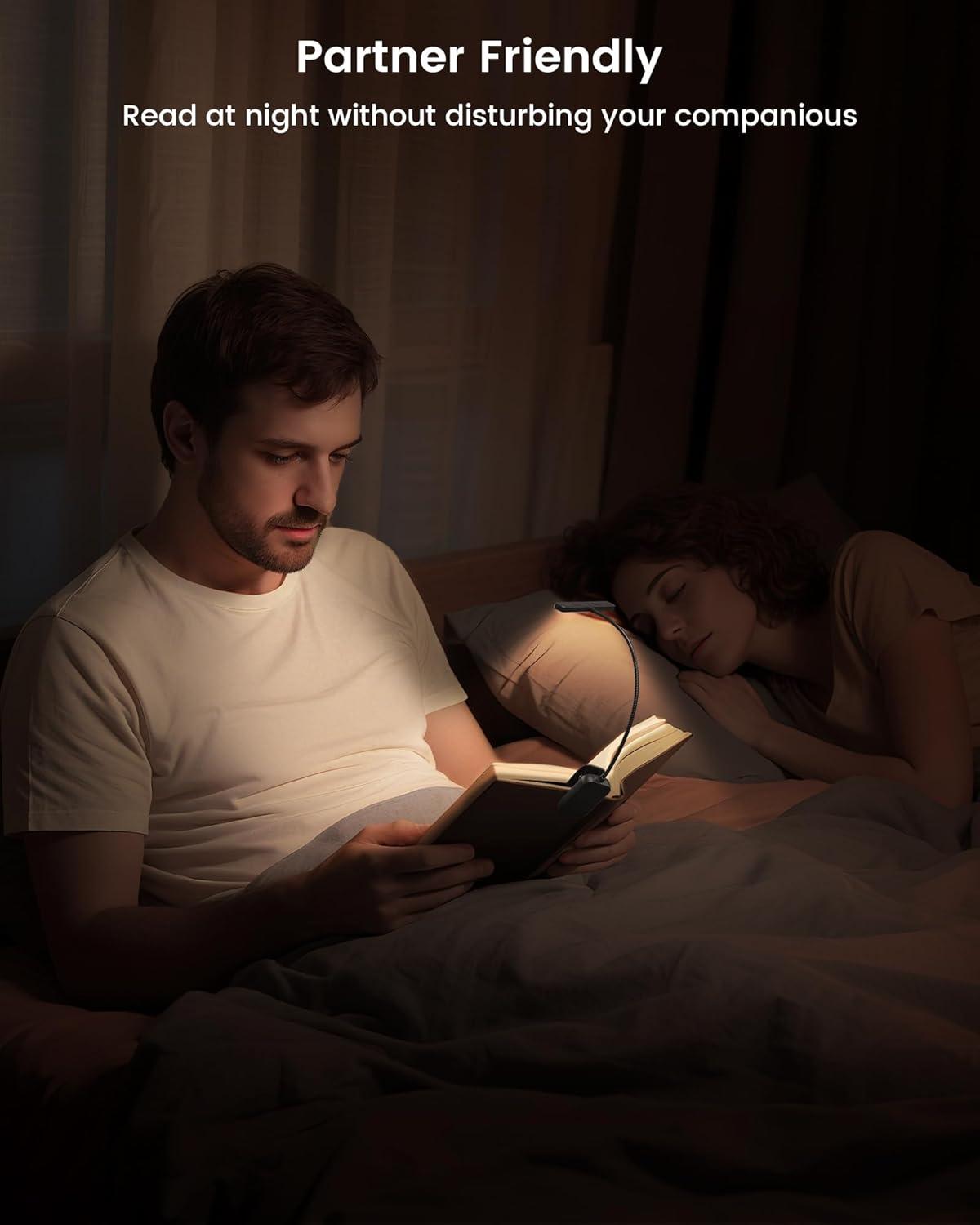 image:imageGlocusent 26 LED Book Light 1200 mAh 90 Hrs Lasting Rechargeable Reading Light 5 Amber Colors amp Stepless Dimming Book Reading Light Portable Clip on Light for Book Lovers KidsBlack