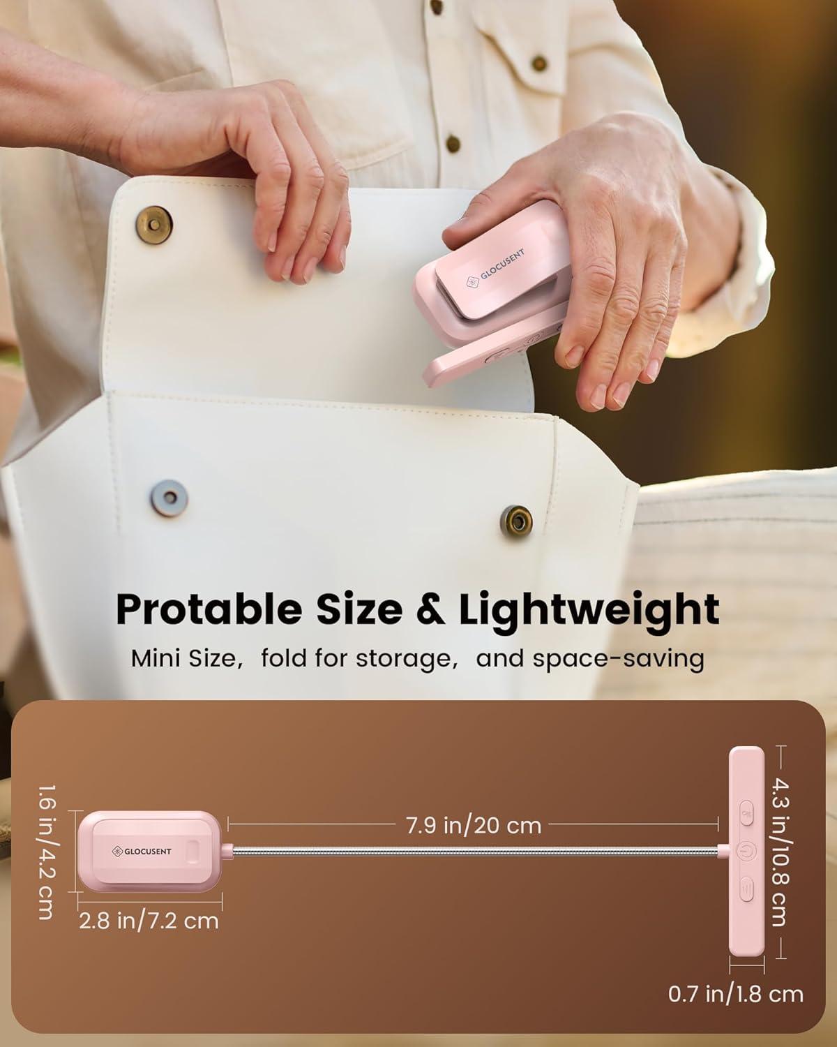 image:imageGlocusent 26 LED Book Light 1200 mAh 90 Hrs Lasting Rechargeable Reading Light 5 Amber Colors amp Stepless Dimming Book Reading Light Portable Clip on Light for Book Lovers KidsPink