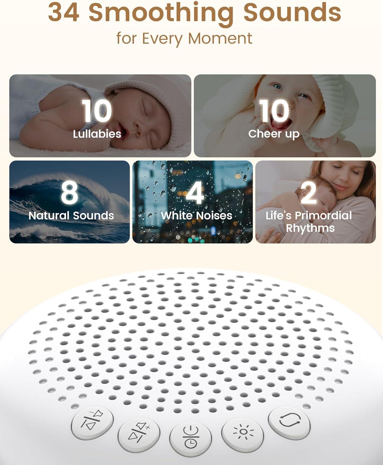 image:imageGlocusent 3in1 Portable Baby Sound Machine White Noise Machine for Sleeping Night Light amp Phone Connected Speaker 34 Sounds Timing Function 1000mAh Large Battery Designed for Travel