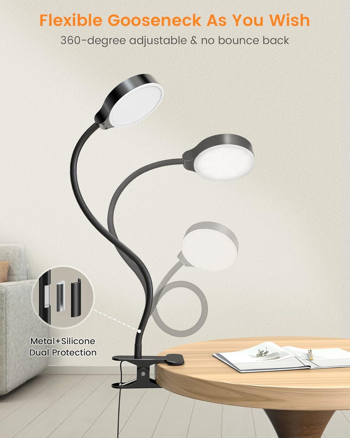 image:imageGlocusent 5W Reading Light for Bed 36 LED Eye Caring Bed Lamp 3 Colors amp 5 Brightness Levels for Headboard with Adapter Perfect Clip on Light for Reading Working amp Studying White with RemoteBlack