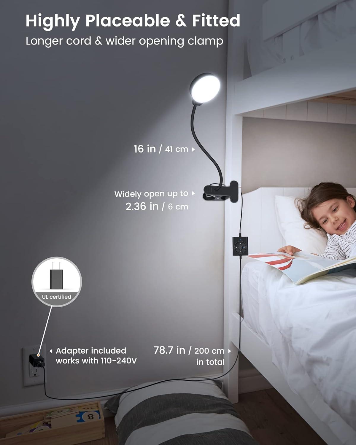 image:imageGlocusent 5W Reading Light for Bed 36 LED Eye Caring Bed Lamp 3 Colors amp 5 Brightness Levels for Headboard with Adapter Perfect Clip on Light for Reading Working amp Studying White with RemoteBlack