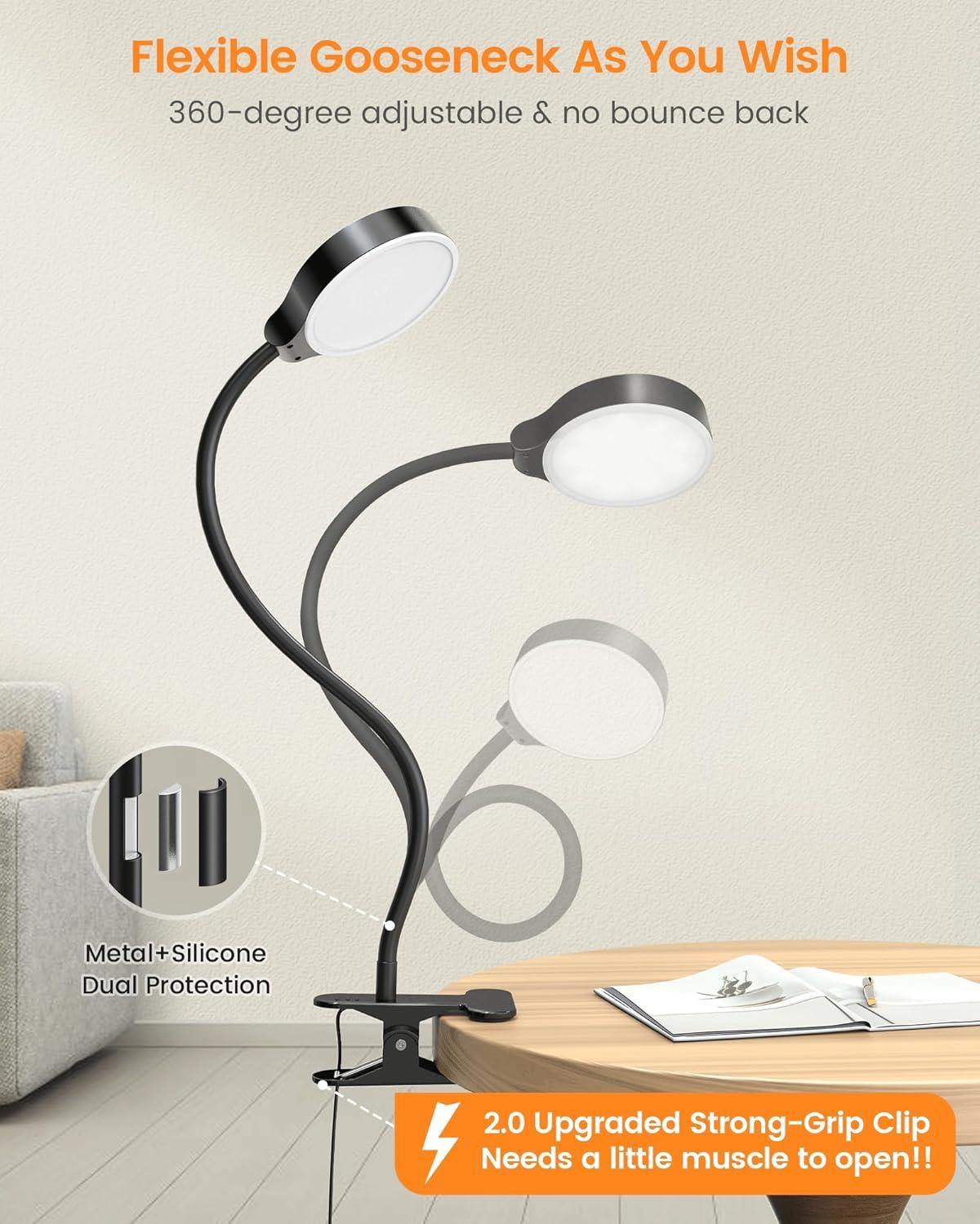 image:imageGlocusent 5W Reading Light for Bed 36 LED Eye Caring Bed Lamp 3 Colors amp 5 Brightness Levels for Headboard with Adapter Perfect Clip on Light for Reading Working amp Studying White with RemoteBlack with Remote