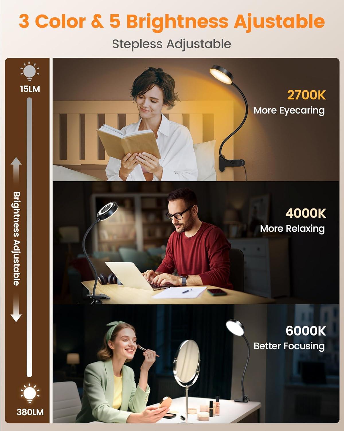 image:imageGlocusent 72 LED Clip on Lamp with Remote Reading Light with Amber Ring 3 Colors amp 5 Dimmable Bed Lamp 3060Min Auto Off Timer Clamp Light for HeadboardDormBunk BlackBlack with Remote