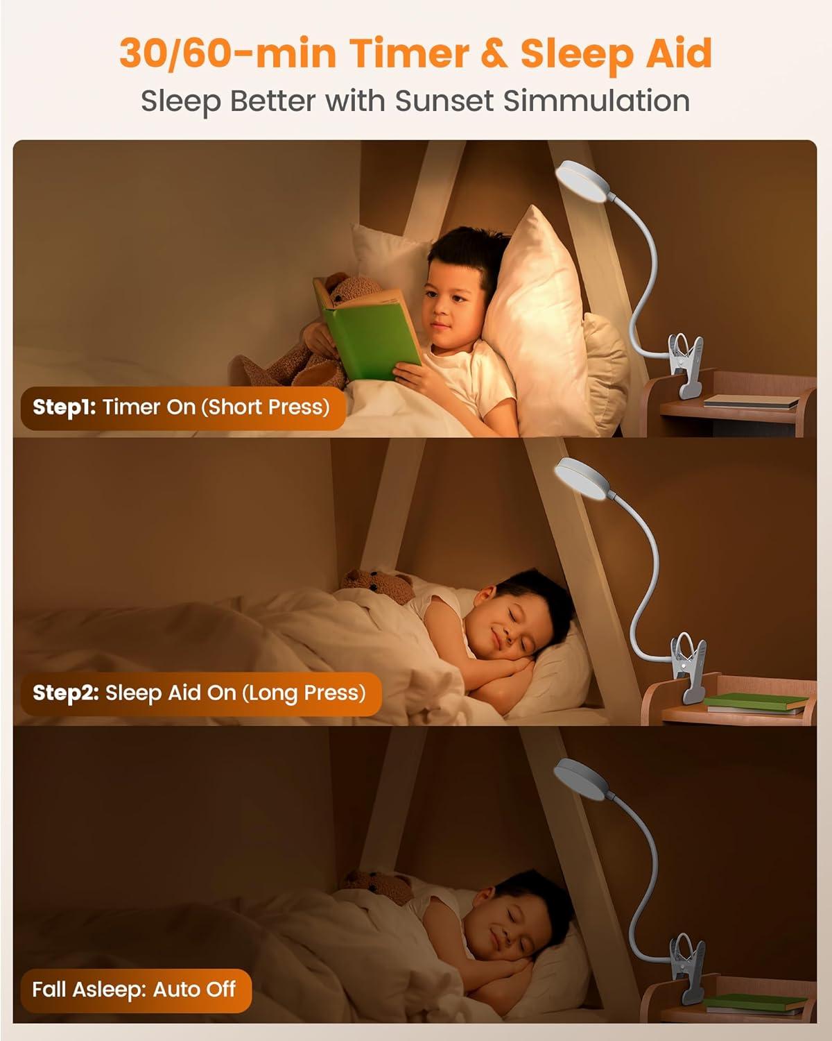 image:imageGlocusent 72 LED Clip on Lamp with Remote Reading Light with Amber Ring 3 Colors amp 5 Dimmable Bed Lamp 3060Min Auto Off Timer Clamp Light for HeadboardDormBunk BlackWhite with Remote