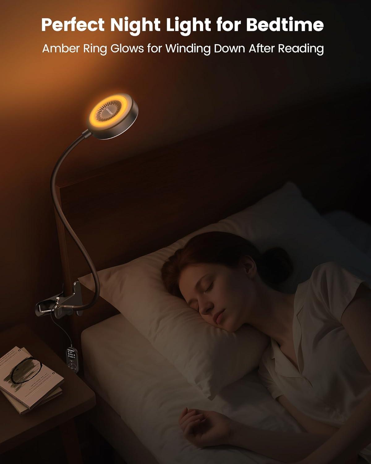 image:imageGlocusent 72 LED Clip on Lamp with Remote Reading Light with Amber Ring 3 Colors amp 5 Dimmable Bed Lamp 3060Min Auto Off Timer Clamp Light for HeadboardDormBunk BlackBlack with Remote