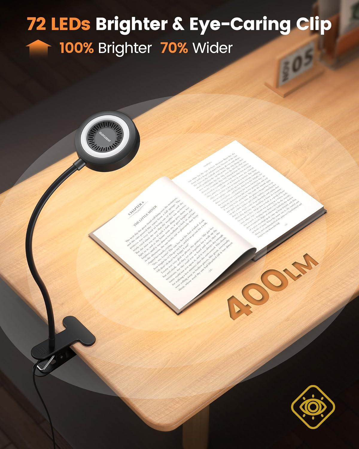 image:imageGlocusent 72 LED Clip on Lamp with Remote Reading Light with Amber Ring 3 Colors amp 5 Dimmable Bed Lamp 3060Min Auto Off Timer Clamp Light for HeadboardDormBunk BlackBlack with Remote