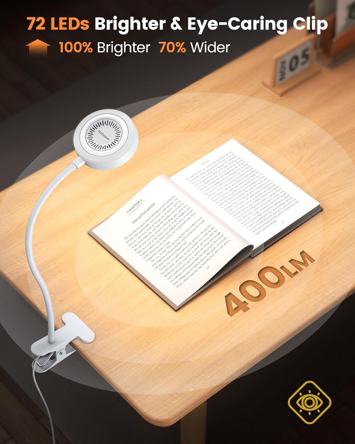 image:imageGlocusent 72 LED Clip on Lamp with Remote Reading Light with Amber Ring 3 Colors amp 5 Dimmable Bed Lamp 3060Min Auto Off Timer Clamp Light for HeadboardDormBunk BlackWhite with Remote