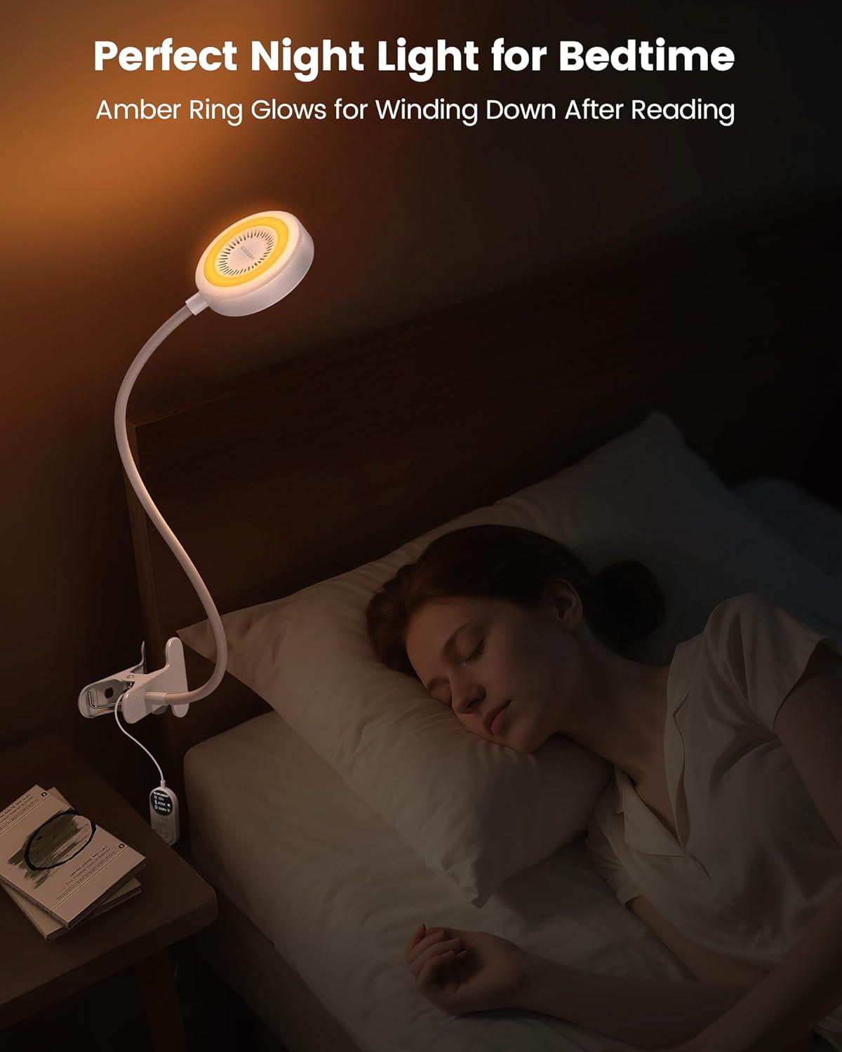 image:imageGlocusent 72 LED Clip on Lamp with Remote Reading Light with Amber Ring 3 Colors amp 5 Dimmable Bed Lamp 3060Min Auto Off Timer Clamp Light for HeadboardDormBunk BlackWhite with Remote