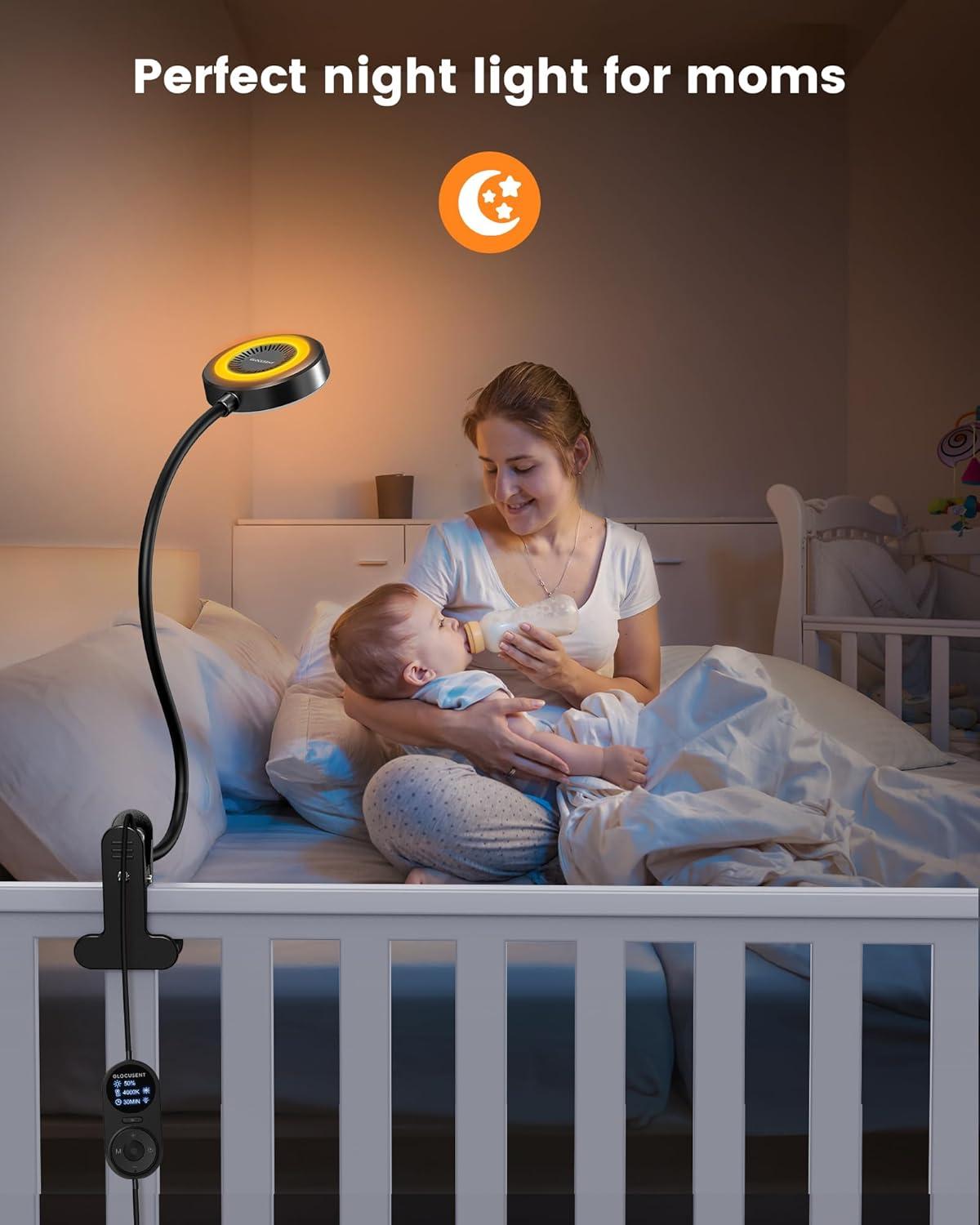 image:imageGlocusent 72 LED Clip on Lamp with Remote Reading Light with Amber Ring 3 Colors amp 5 Dimmable Bed Lamp 3060Min Auto Off Timer Clamp Light for HeadboardDormBunk BlackBlack with Remote