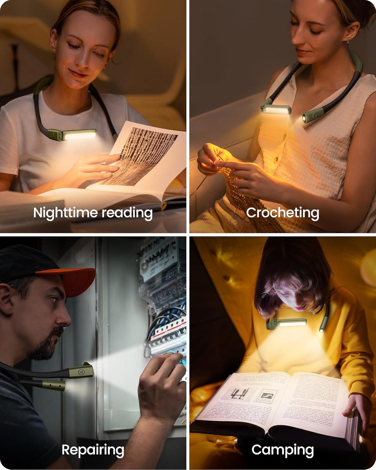 image:imageGlocusent Bendable Neck Light 1600mAh Rechargeable Book Light for 100 Hrs 5 Colors amp Stepless Dimming Reading Light Perfect Book Light for Reading in Bed Knitting Book Lovers GiftsPurple