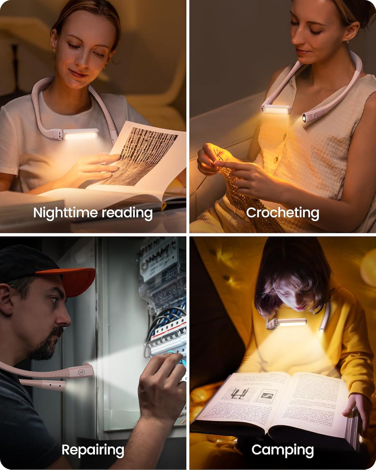 image:imageGlocusent Bendable Neck Light 1600mAh Rechargeable Book Light for 100 Hrs 5 Colors amp Stepless Dimming Reading Light Perfect Book Light for Reading in Bed Knitting Book Lovers GiftsPink