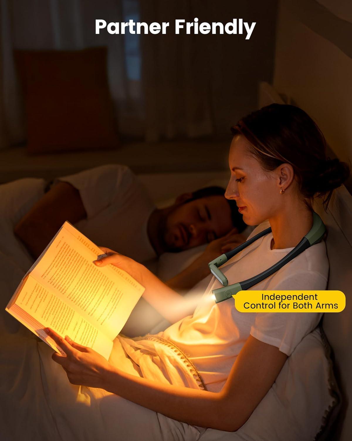 image:imageGlocusent Bendable Neck Light 1600mAh Rechargeable Book Light for 100 Hrs 5 Colors amp Stepless Dimming Reading Light Perfect Book Light for Reading in Bed Knitting Book Lovers GiftsGreen