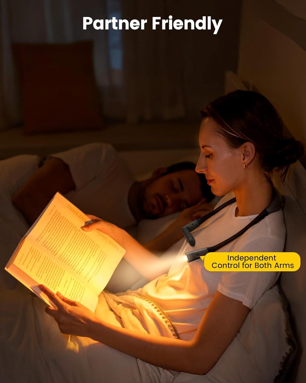 image:imageGlocusent Bendable Neck Light 1600mAh Rechargeable Book Light for 100 Hrs 5 Colors amp Stepless Dimming Reading Light Perfect Book Light for Reading in Bed Knitting Book Lovers GiftsGray