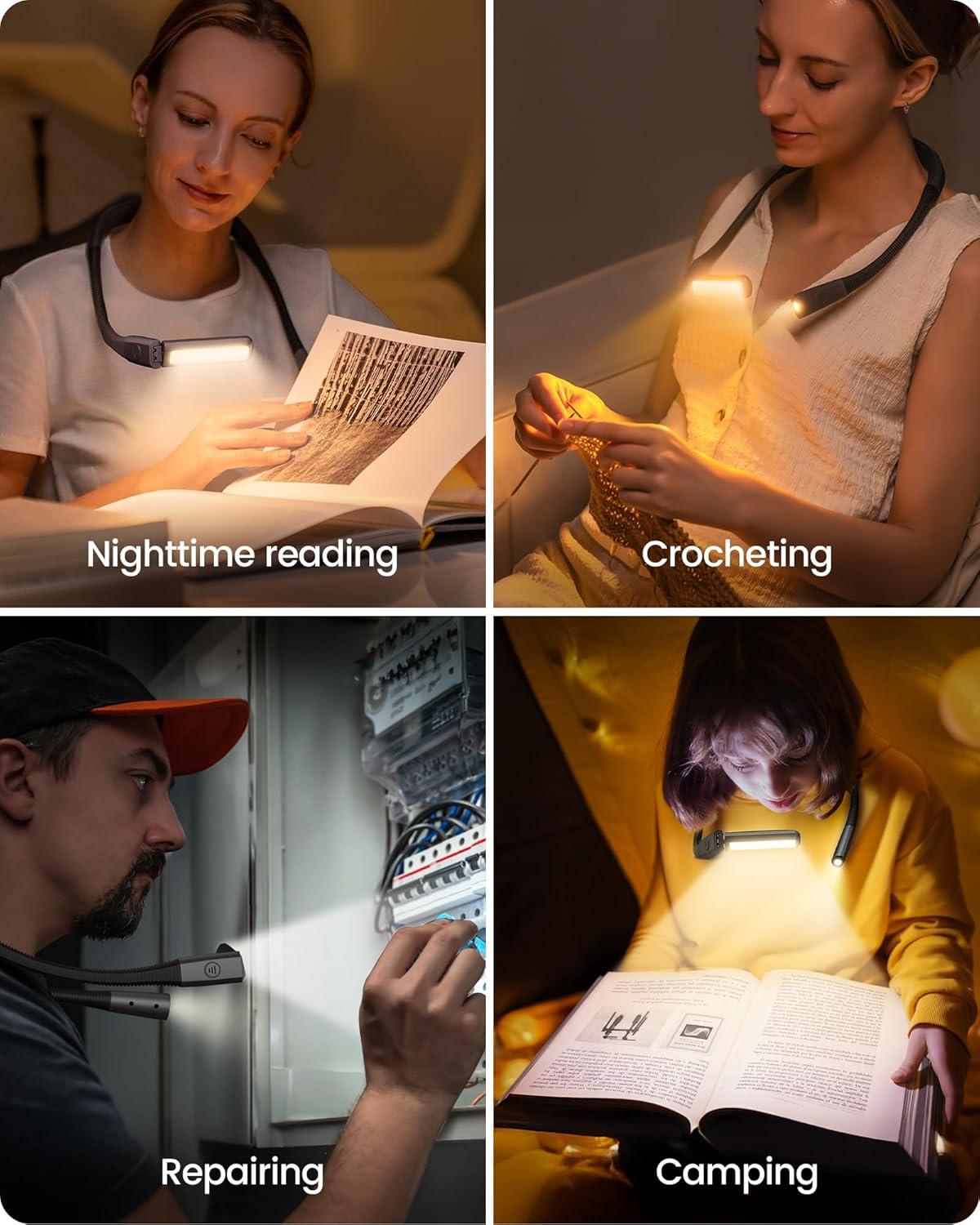 image:imageGlocusent Bendable Neck Light 1600mAh Rechargeable Book Light for 100 Hrs 5 Colors amp Stepless Dimming Reading Light Perfect Book Light for Reading in Bed Knitting Book Lovers GiftsGray