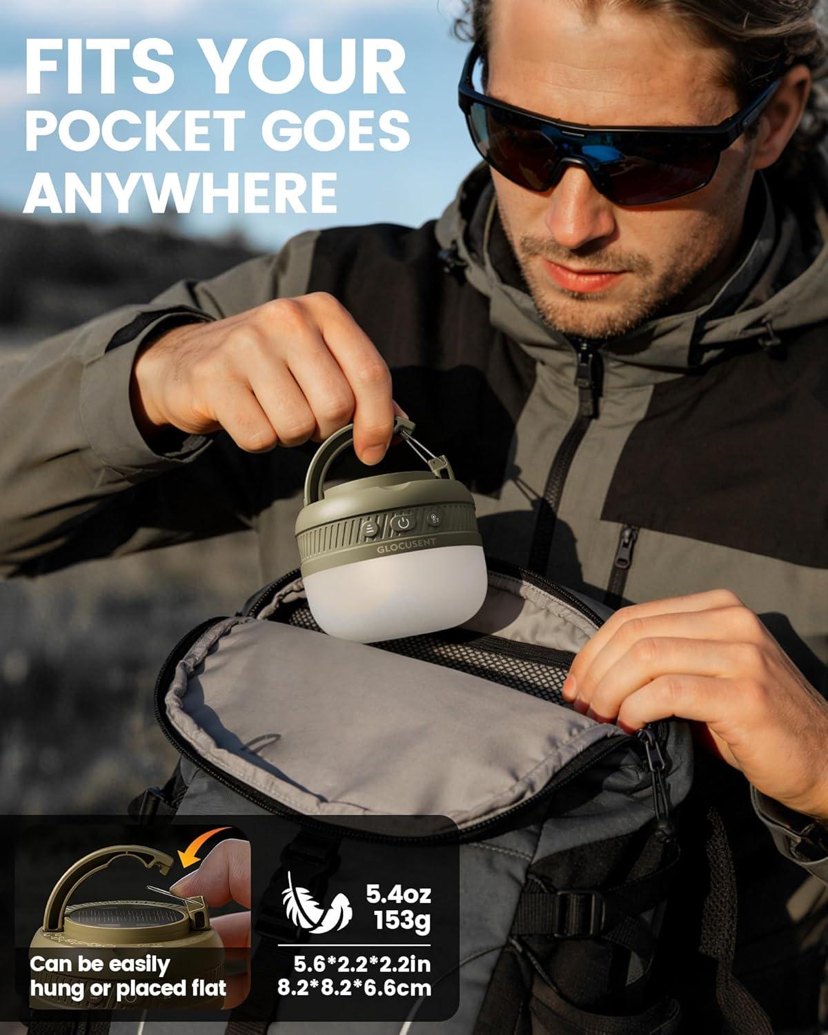 image:imageGlocusent Camping Lights Rechargeable 5000mAh 120H Runtime Led Camping Lantern with 5 Brightness 3 Modes amp SOS IPX5 Waterproof Pocket Lanterns for Power Outages Emergency Light Camping