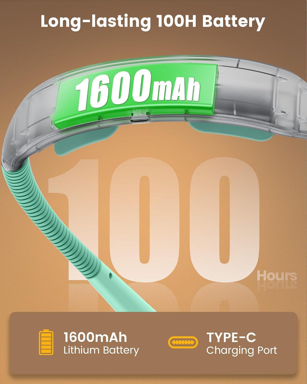 image:imageGlocusent Ergonomic Reading Lights for Books in Bed 1600mAh Rechargeable Book Light 100 Hrs 3 Colors amp 5 Brightness Neck Light with Timers Sleep Aid amp Travel LockMint Green