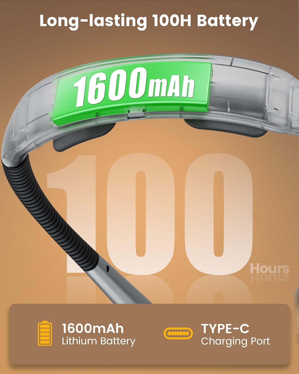 image:imageGlocusent Ergonomic Reading Lights for Books in Bed 1600mAh Rechargeable Book Light 100 Hrs 3 Colors amp 5 Brightness Neck Light with Timers Sleep Aid amp Travel LockGray