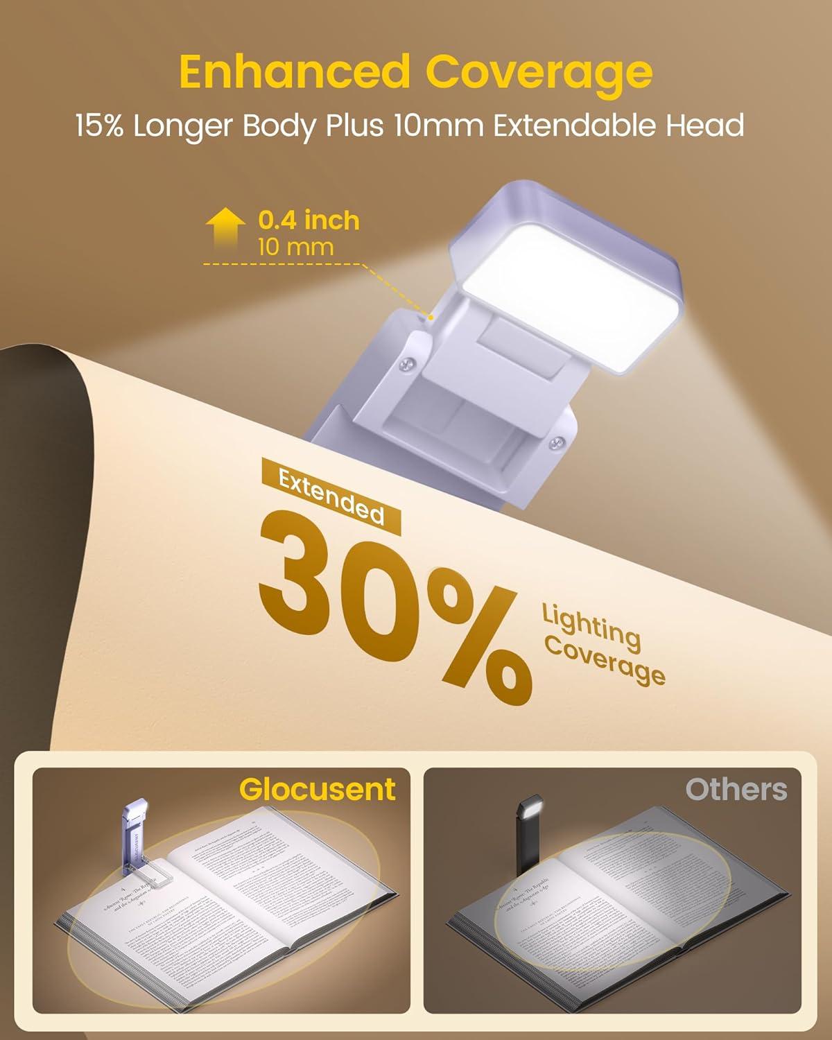 image:imageGlocusent Extendable Book Lights for Reading at Night 5 Enhanced Brightness amp 3 Colors with Sleep Aid amp Timers Clip on USB Rechargeable Reading Light for Books in Bed Ideal Gifts for Book LoversPurple