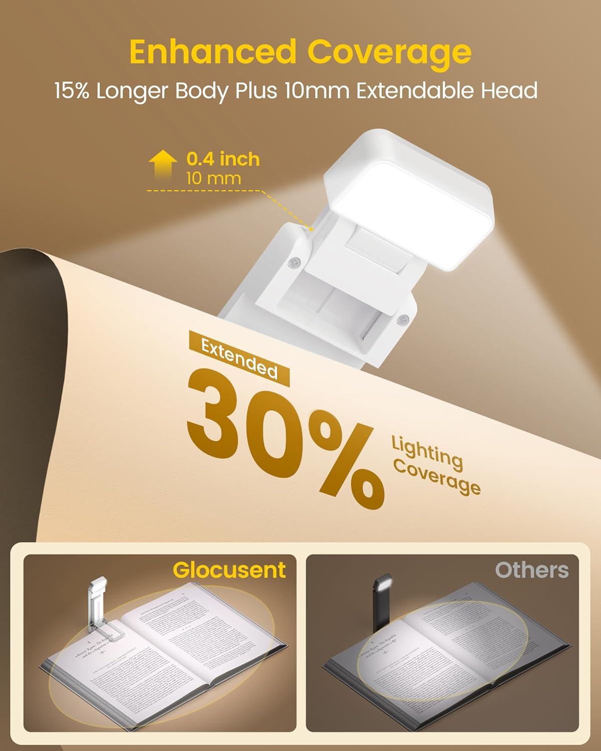 image:imageGlocusent Extendable Book Lights for Reading at Night 5 Enhanced Brightness amp 3 Colors with Sleep Aid amp Timers Clip on USB Rechargeable Reading Light for Books in Bed Ideal Gifts for Book LoversWhite