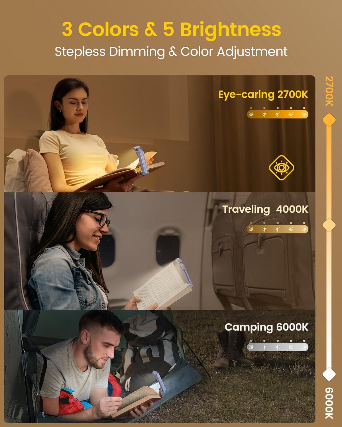 image:imageGlocusent Extendable Book Lights for Reading at Night 5 Enhanced Brightness amp 3 Colors with Sleep Aid amp Timers Clip on USB Rechargeable Reading Light for Books in Bed Ideal Gifts for Book LoversPurple