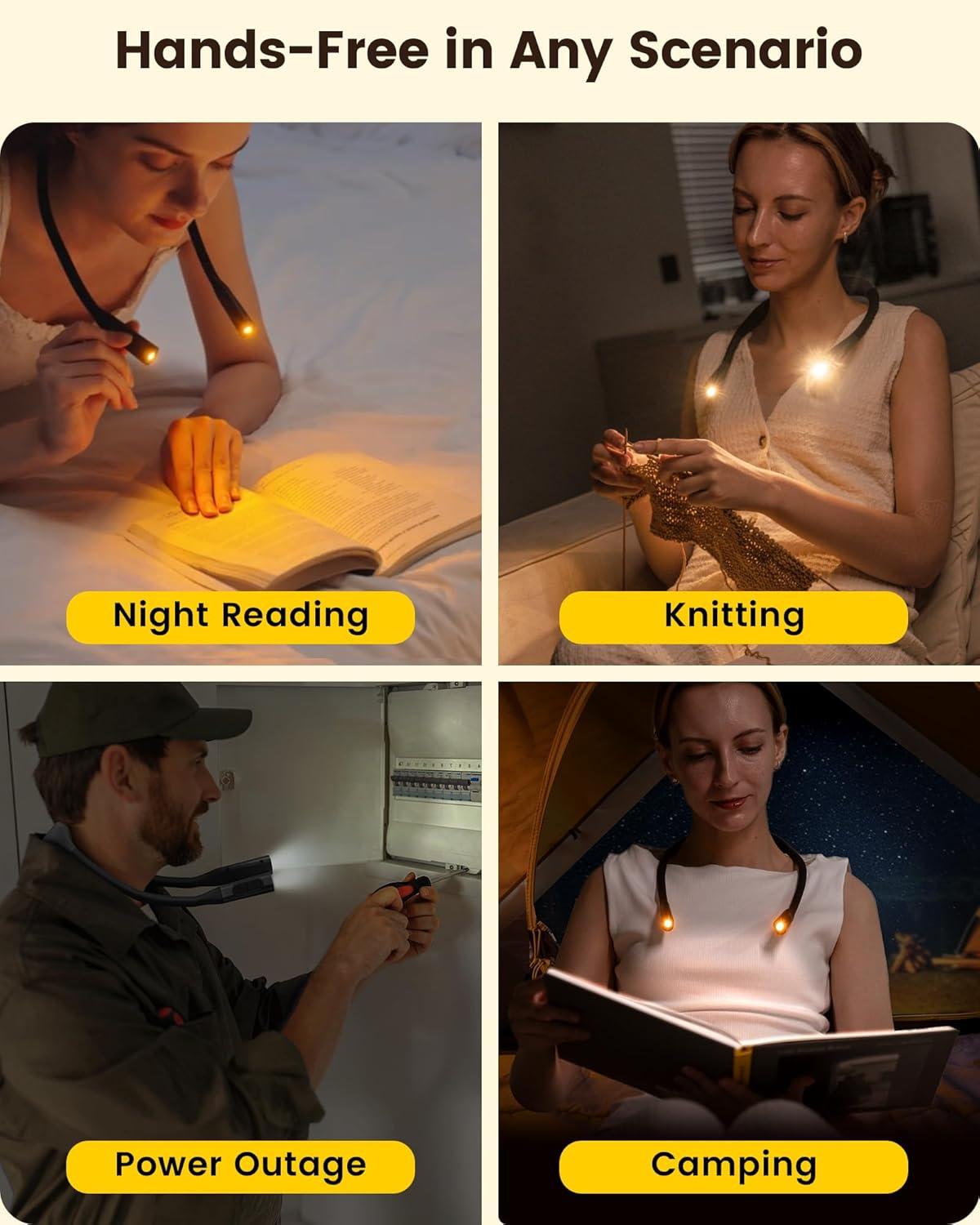 image:imageGlocusent Neck Book Light 1200mAh Rechargeable Neck Reading Light Hands Free Book Lights for Reading at Night 5 Colors amp 5 Brightness Private Lightweight Book Reading Light in Bed for Book LoversBlack