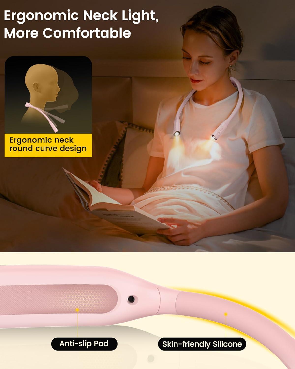 image:imageGlocusent Neck Book Light 1200mAh Rechargeable Neck Reading Light Hands Free Book Lights for Reading at Night 5 Colors amp 5 Brightness Private Lightweight Book Reading Light in Bed for Book LoversPink
