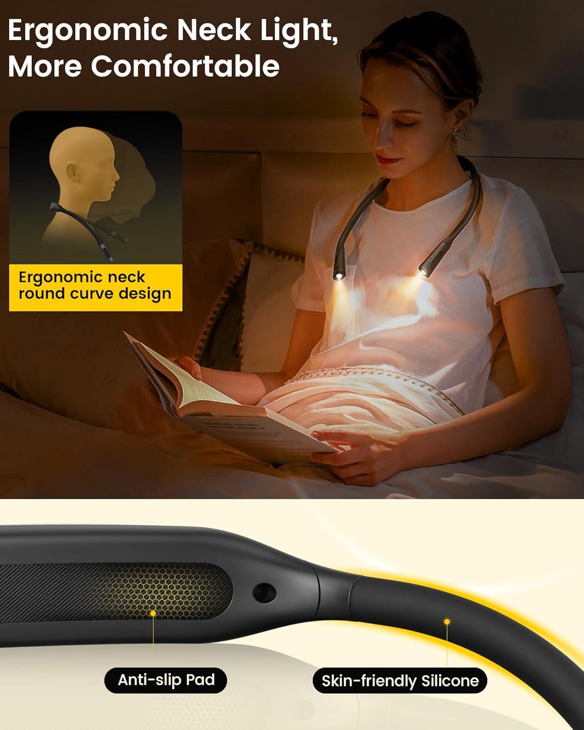 image:imageGlocusent Neck Book Light 1200mAh Rechargeable Neck Reading Light Hands Free Book Lights for Reading at Night 5 Colors amp 5 Brightness Private Lightweight Book Reading Light in Bed for Book LoversBlack