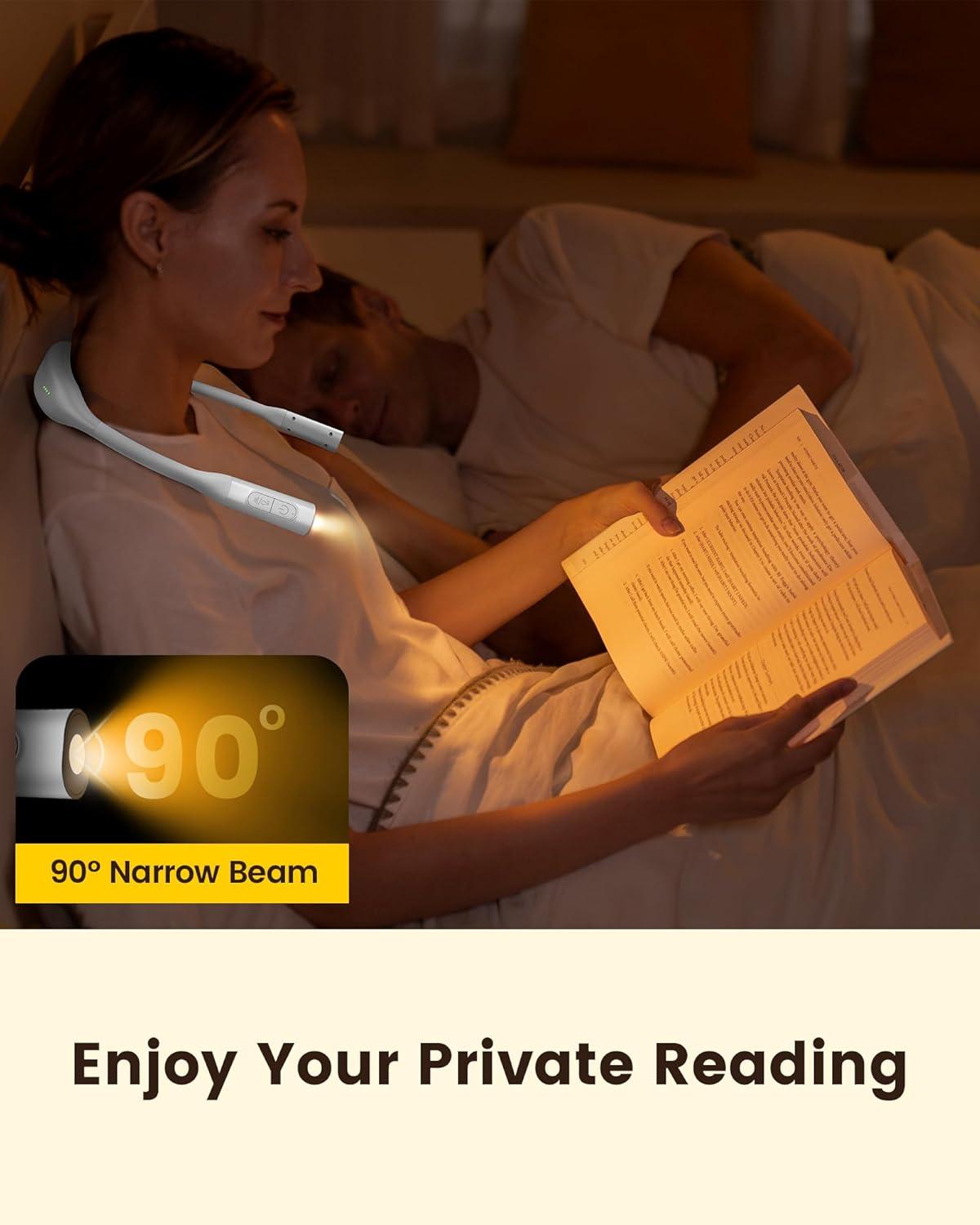 image:imageGlocusent Neck Book Light 1200mAh Rechargeable Neck Reading Light Hands Free Book Lights for Reading at Night 5 Colors amp 5 Brightness Private Lightweight Book Reading Light in Bed for Book LoversWhite