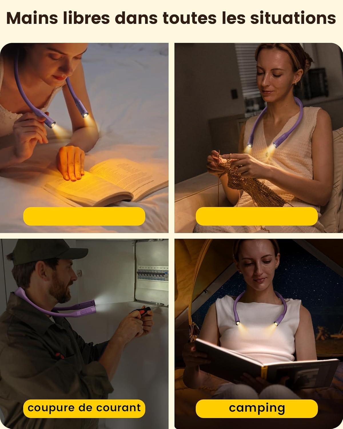 image:imageGlocusent Neck Book Light 1200mAh Rechargeable Neck Reading Light Hands Free Book Lights for Reading at Night 5 Colors amp 5 Brightness Private Lightweight Book Reading Light in Bed for Book LoversPurple