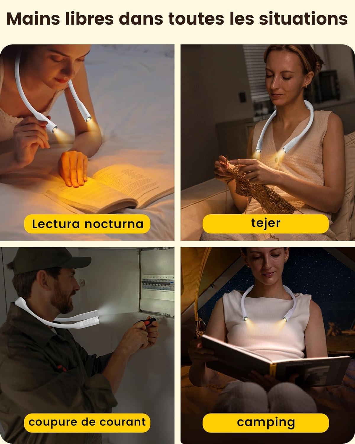 image:imageGlocusent Neck Book Light 1200mAh Rechargeable Neck Reading Light Hands Free Book Lights for Reading at Night 5 Colors amp 5 Brightness Private Lightweight Book Reading Light in Bed for Book LoversWhite