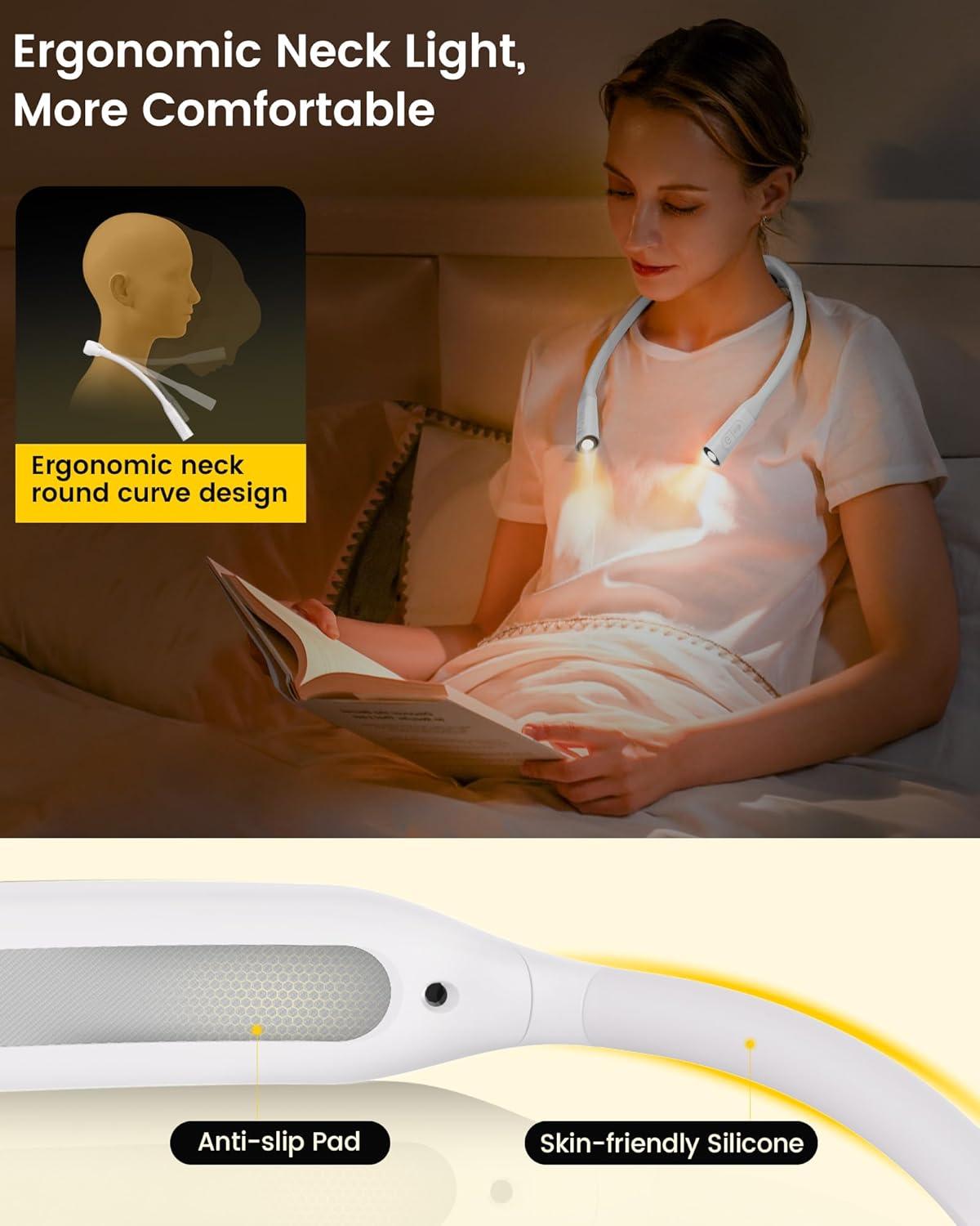image:imageGlocusent Neck Book Light 1200mAh Rechargeable Neck Reading Light Hands Free Book Lights for Reading at Night 5 Colors amp 5 Brightness Private Lightweight Book Reading Light in Bed for Book LoversWhite