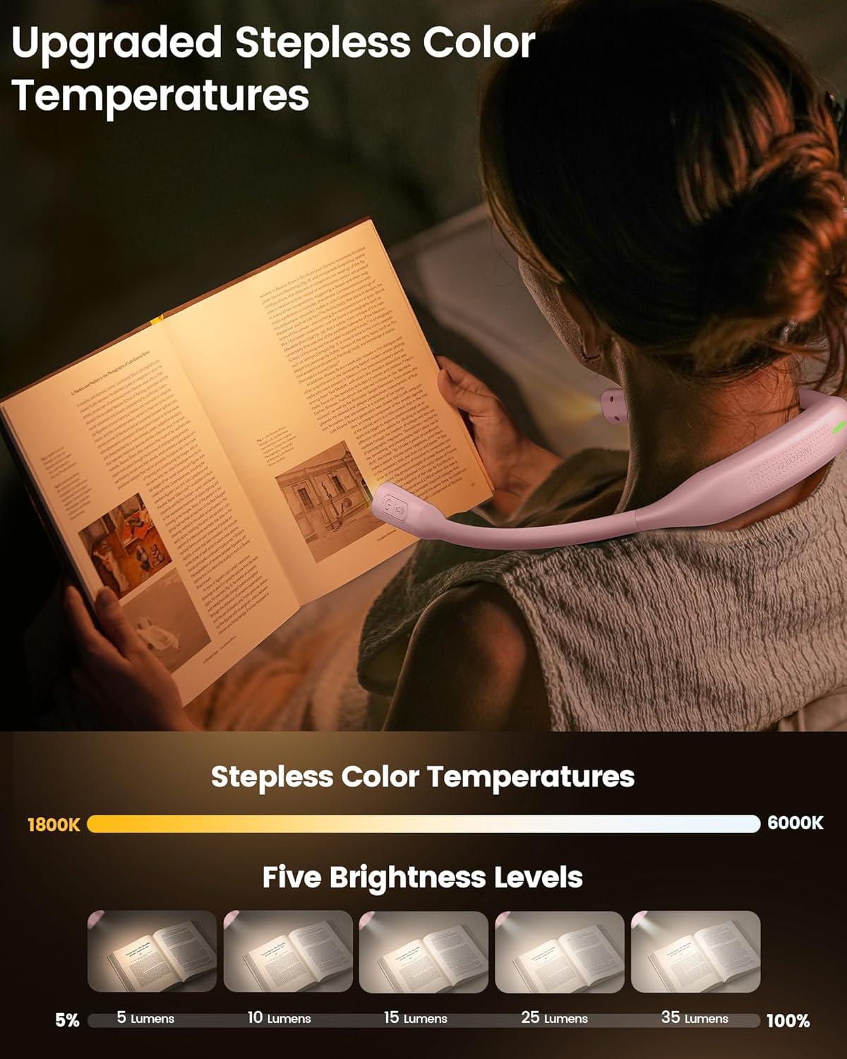 image:imageGlocusent Neck Book Light 1200mAh Rechargeable Neck Reading Light Hands Free Book Lights for Reading at Night 5 Colors amp 5 Brightness Private Lightweight Book Reading Light in Bed for Book LoversPink