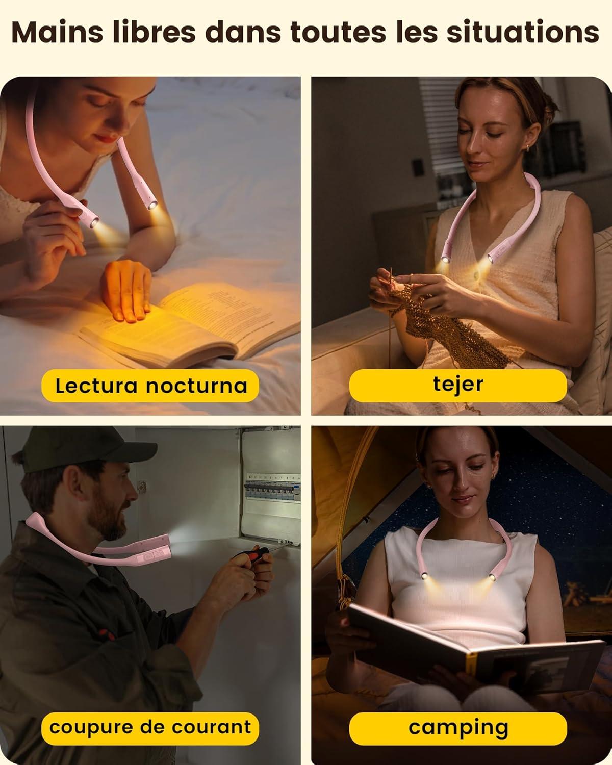image:imageGlocusent Neck Book Light 1200mAh Rechargeable Neck Reading Light Hands Free Book Lights for Reading at Night 5 Colors amp 5 Brightness Private Lightweight Book Reading Light in Bed for Book LoversPink