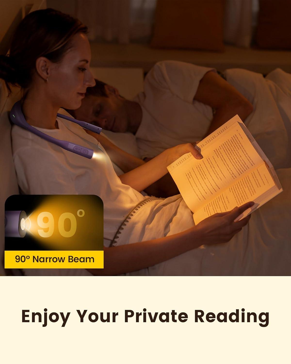 image:imageGlocusent Neck Book Light 1200mAh Rechargeable Neck Reading Light Hands Free Book Lights for Reading at Night 5 Colors amp 5 Brightness Private Lightweight Book Reading Light in Bed for Book LoversPurple