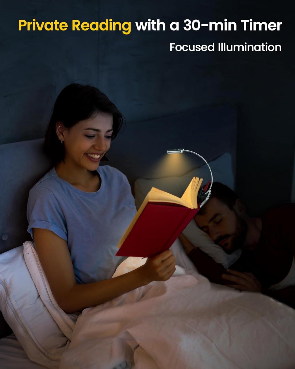 image:imageGlocusent Posh Premium Book Light for Reading in Bed with Timer 16LED Rechargeable Reading Light Runs 160hrs 1800K Eyecaring Clip on Book Light 3 Colors amp 5 Brightness Levels Perfect for Readers