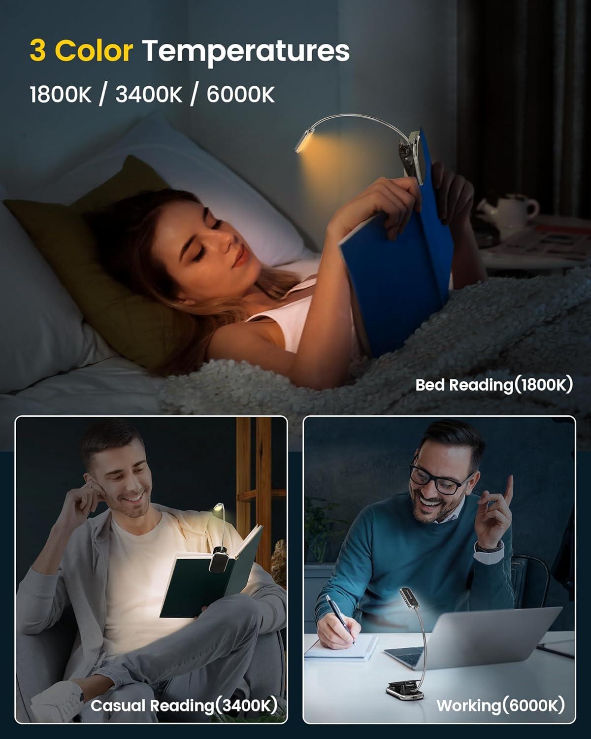 image:imageGlocusent Posh Premium Book Light for Reading in Bed with Timer 16LED Rechargeable Reading Light Runs 160hrs 1800K Eyecaring Clip on Book Light 3 Colors amp 5 Brightness Levels Perfect for Readers