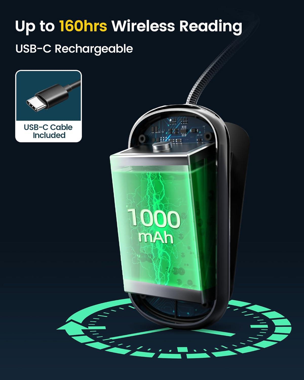 image:imageGlocusent Posh Premium Book Light for Reading in Bed with Timer 16LED Rechargeable Reading Light Runs 160hrs 1800K Eyecaring Clip on Book Light 3 Colors amp 5 Brightness Levels Perfect for Readers