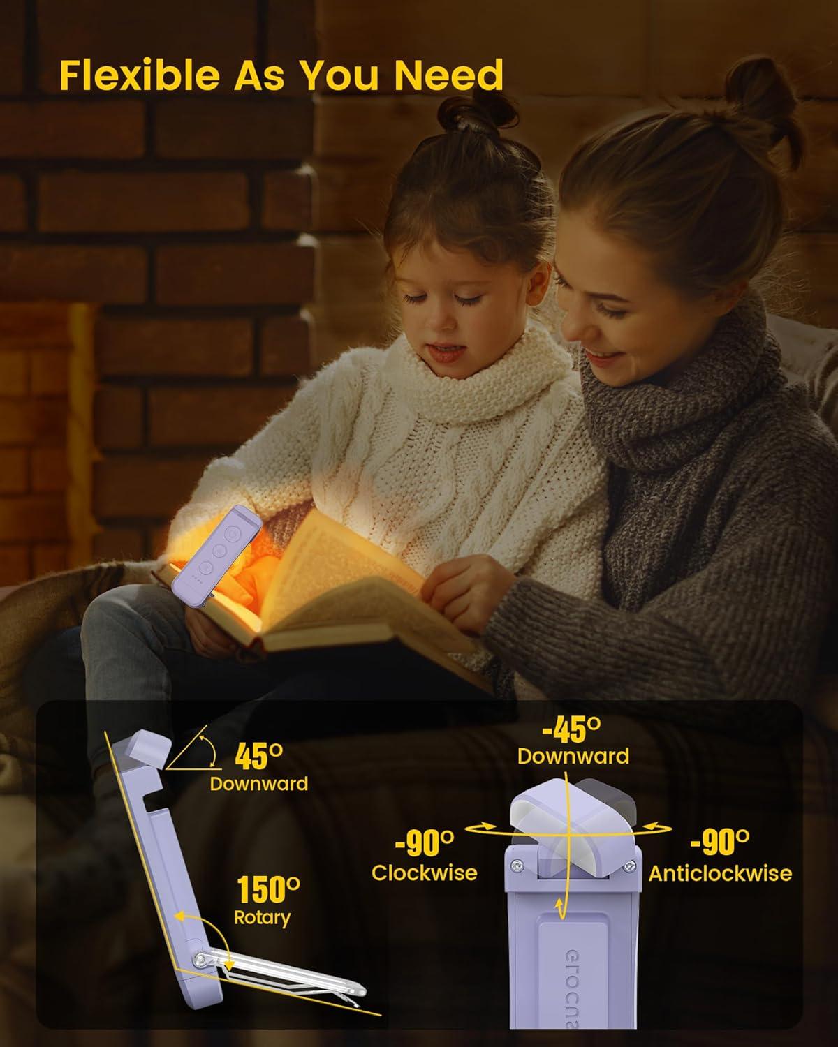 image:imageGlocusent USB Rechargeable Book Light Portable Clipon LED Reading Light Reading Lights for Books in Bed with 3 Amber Colors amp 5 Brightness Dimmable Compact amp Long Lasting Perfect for Book LoversPurple