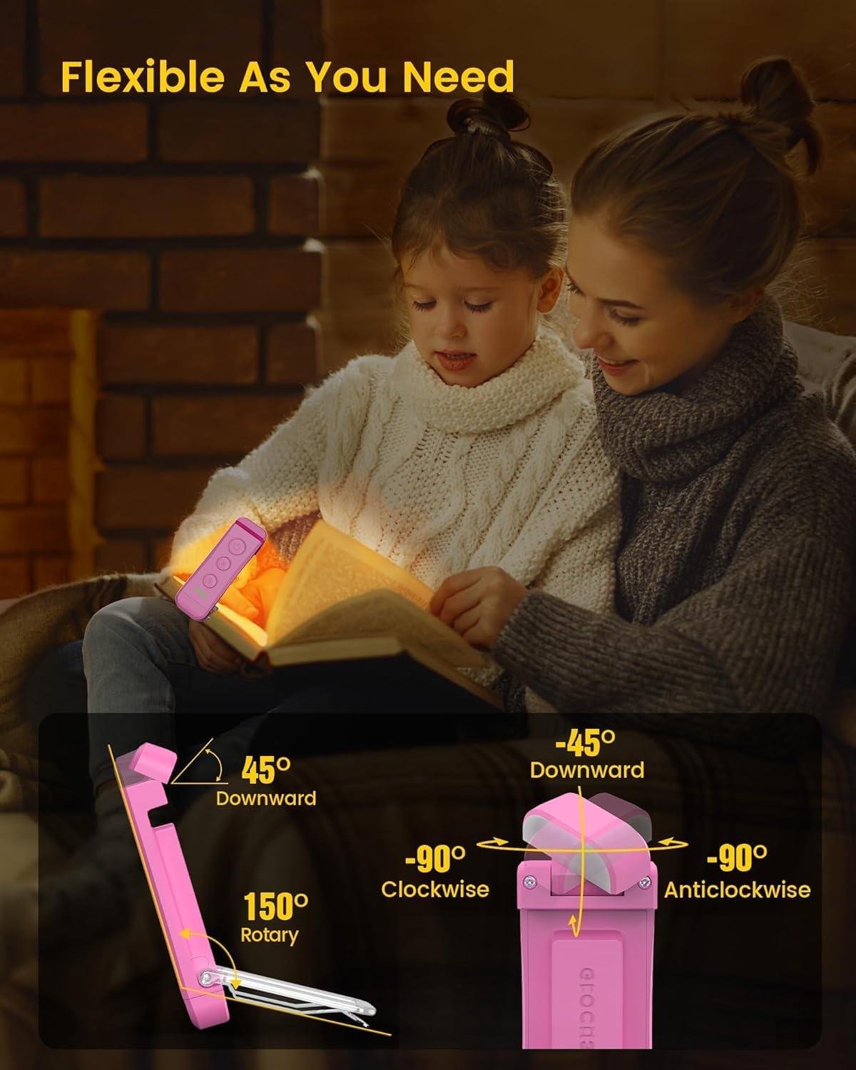 image:imageGlocusent USB Rechargeable Book Light Portable Clipon LED Reading Light Reading Lights for Books in Bed with 3 Amber Colors amp 5 Brightness Dimmable Compact amp Long Lasting Perfect for Book LoversPink